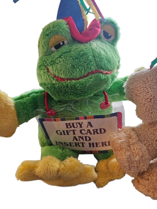 Plush Frog and Puppy Gift Card Holders with Party Hats - Green & Tan - Picture 2 of 3